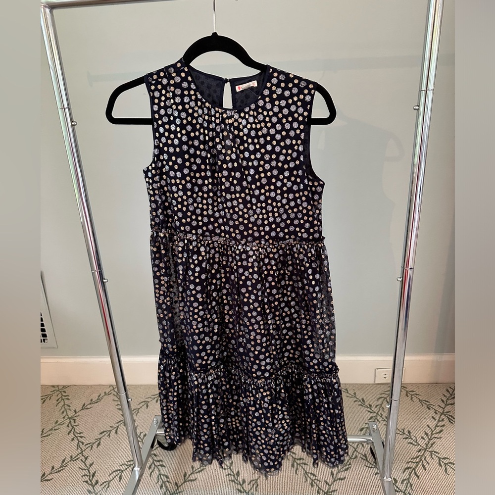 Crewcuts unworn navy gold and silver glitter polka dots girls dress. Size 14.